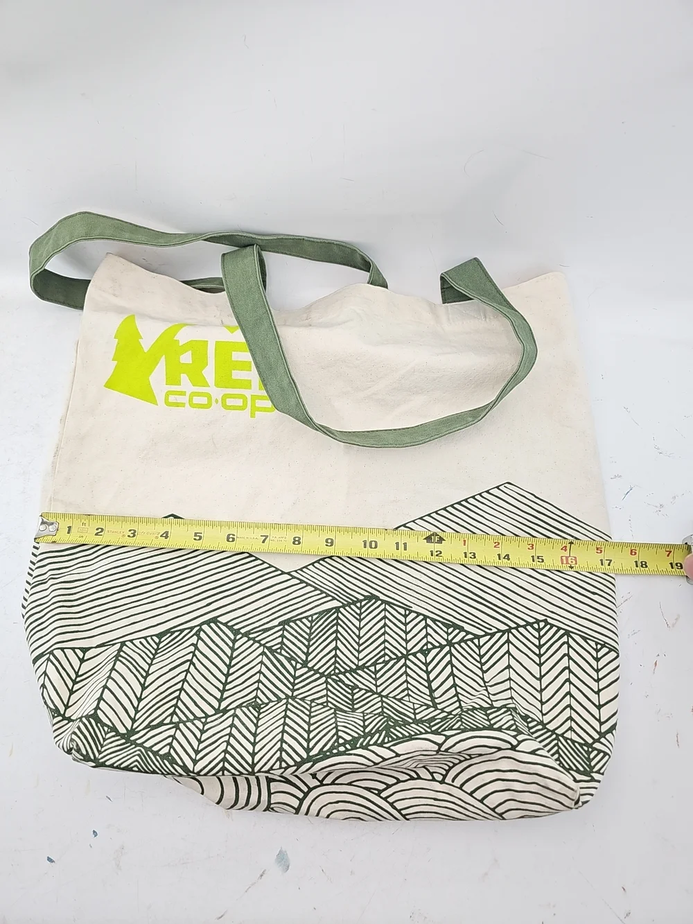 REI Cream Tote with Green Straps and Lime Logo - Picture 6 of 7